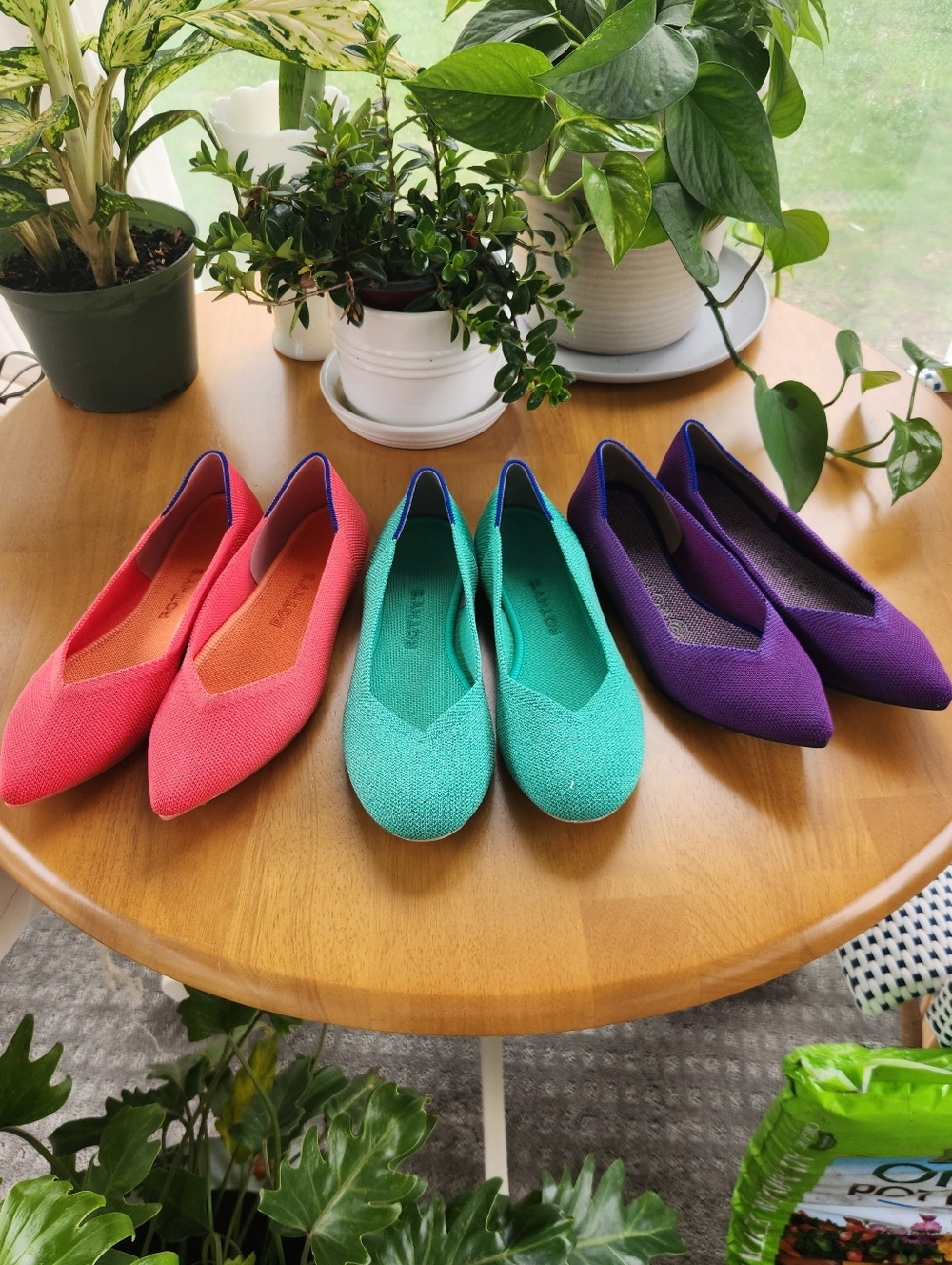 Set Of 3 Rothys  Knit Ballet Flats in Coral, Teal, and Purple